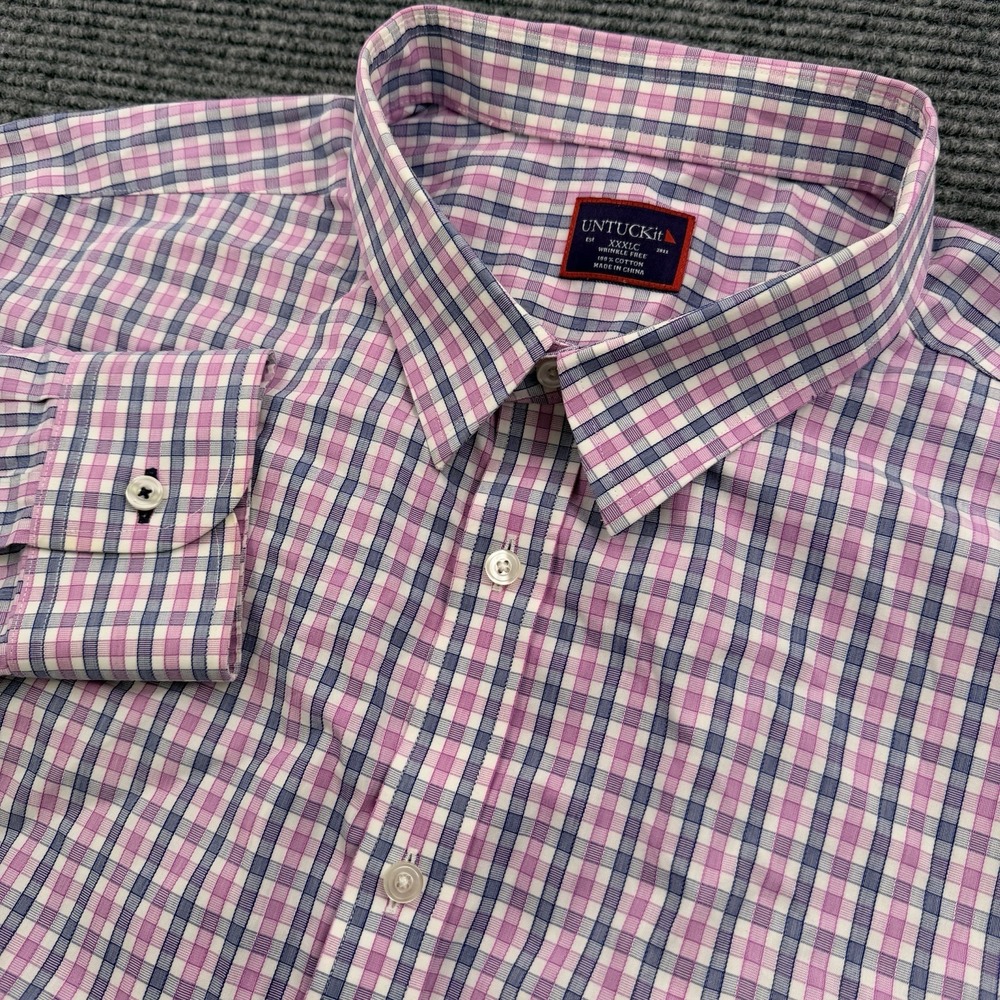 UNTUCKit Dolcetto Wrinkle Free Shirt Men's Size 3XL Long Sleeve Button Up Check‎
